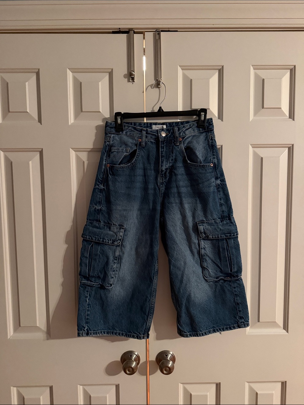 Dark Blue Denim Cargo Jean Shorts for Women